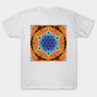 Mosaic Mandala Flower Blue and Orange T-Shirt